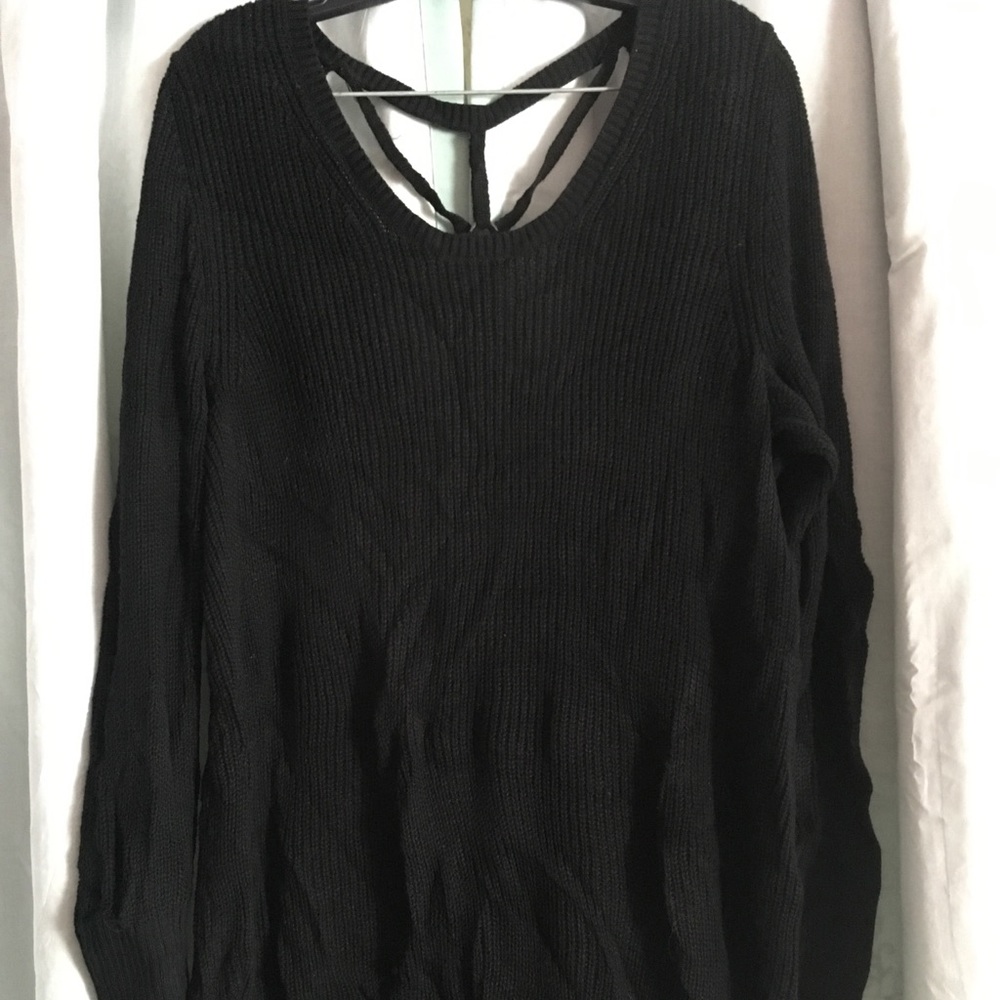 Black Lace Up Back Sweater